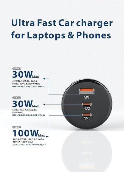 Blaupunkt Bp 606 Pd 160 Watts Ultra Fast Car Charger for Laptops & Phones - USB, Black