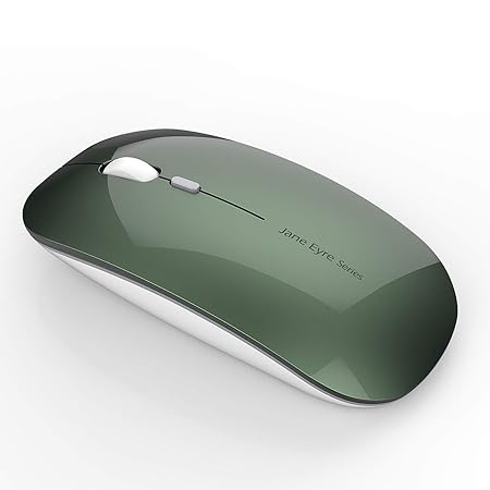 Q5 Slim Rechargeable Wireless Mouse, 2.4G Portable Optical Silent Ultra Thin Wireless Computer Mouse with USB Receiver and Type C Adapter, Compatible with PC, Laptop, Desktop (Blackish Green)