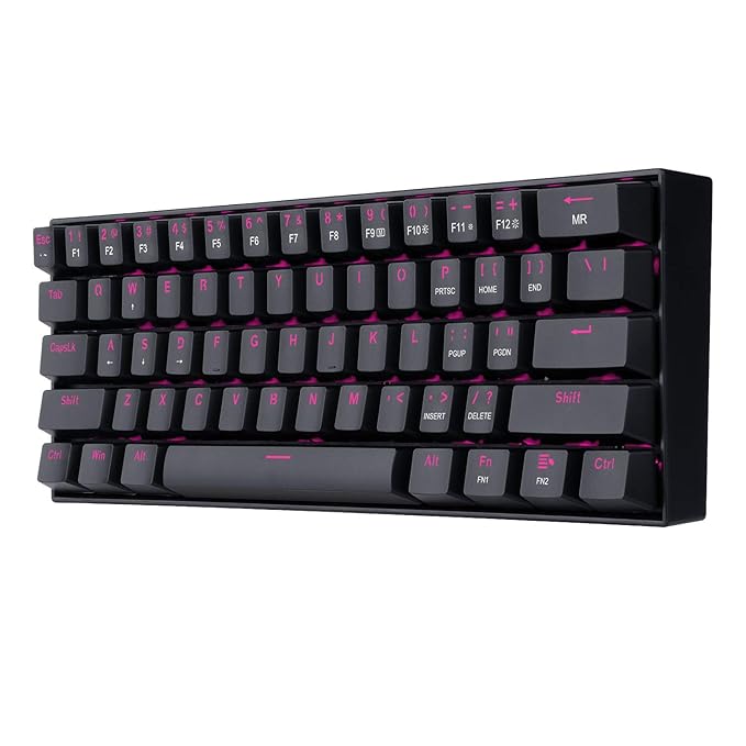 Redragon K630 Dragonborn 60% Wired Pink Single Lighting Gaming Keyboard, 61 Keys Compact Mechanical Keyboard with Brown Switch, Pro Driver Support, Black