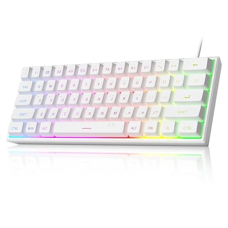 MageGee Mini 60% Gaming Keyboard,Upgrade Rgb Backlit 61 Key Ultra-Compact Keyboard,Ts91 Ergonomic Waterproof Mechanical Feeling Office Computer Keyboard For Pc,Mac,Ps4,Xbox One Gamer(White),wired