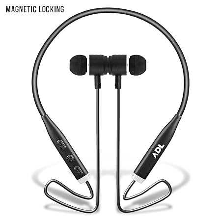 ADL Footloose X5 Foldable Wireless Neckband with Mic/in Ear Bluetooth Earphones/Sweat Resistant (Black)