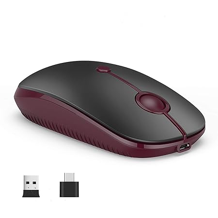 Type C Wireless Mouse, Vssoplor Dual Mode 2.4G Wireless Mouse USB C Cordless Mice with Nano USB and Type C Receiver Compatible with PC, Laptop, MacBook and All Type C Devices-Black and Wine Red