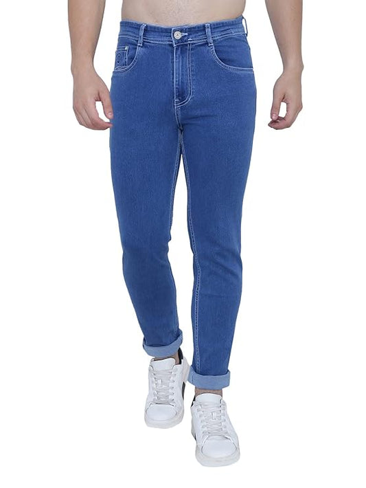 Awack Strechable Denim Washed Regular Fit Mid Waist Medium Weight Stretchable Denim Jeans Pant for Men