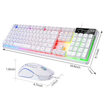 MageGee Gaming Wired Keyboard and Mouse Combo, K1 LED Rainbow Backlit Keyboard with 104 Key Computer PC Gaming Keyboard for PC/Laptop(White)