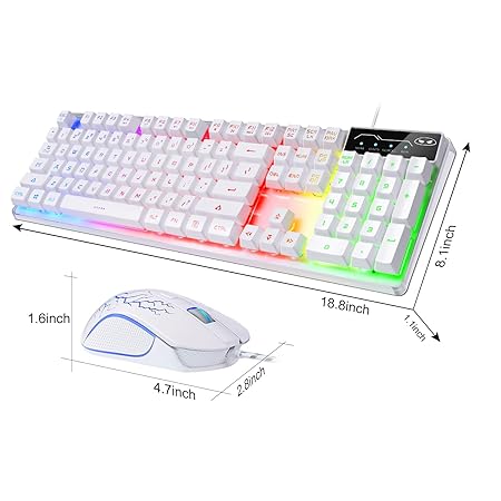 MageGee Gaming Wired Keyboard and Mouse Combo, K1 LED Rainbow Backlit Keyboard with 104 Key Computer PC Gaming Keyboard for PC/Laptop(White)