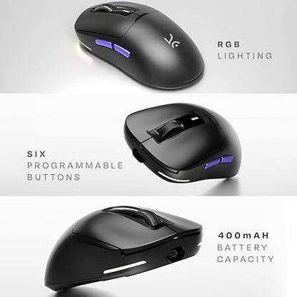 Kreo Pegasus 58 GMS Ultra Lightweight Wireless Gaming Mouse, Top PixArt Sensor, 6 Programmable Buttons, Bluetooth, 2.4GHz Connectivity Gaming Mouse, DPI Upto 26000, Software Included (Pegasus- Black)