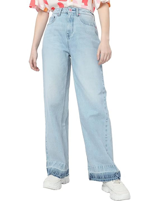 VERO MODA Women High Rise Wide Leg Cotton?Jeans