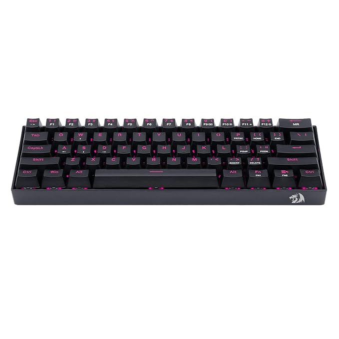 Redragon K630 Dragonborn 60% Wired Pink Single Lighting Gaming Keyboard, 61 Keys Compact Mechanical Keyboard with Brown Switch, Pro Driver Support, Black