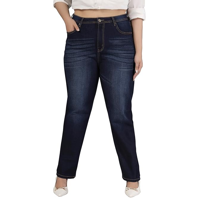 Womens Plus Size Straight Fit Mid Blue Jeans