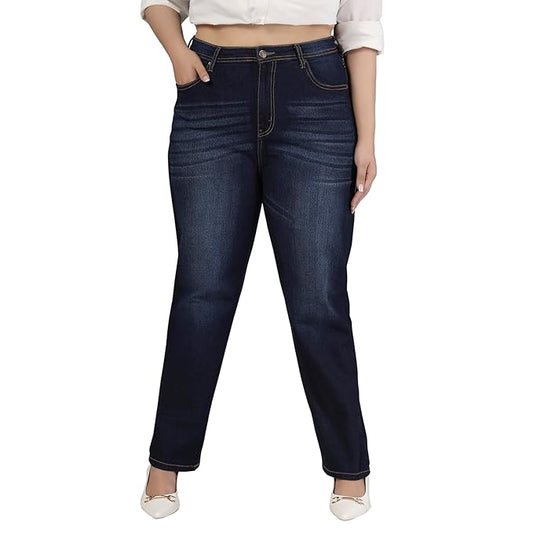 Womens Plus Size Straight Fit Mid Blue Jeans