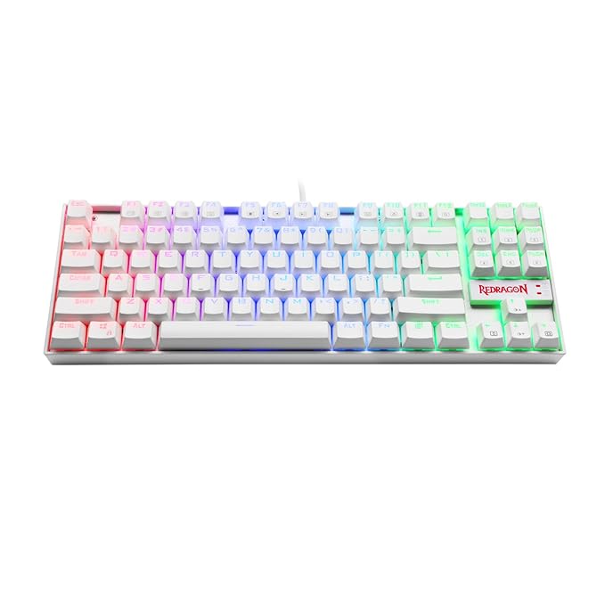 Redragon K552W-RGB 60% Mechanical Gaming Keyboard Compact 87 Key Mechanical Computer Keyboard KUMARA USB Wired Cherry MX Blue Equivalent Switches for Windows PC Gamers (White RGB Backlit)