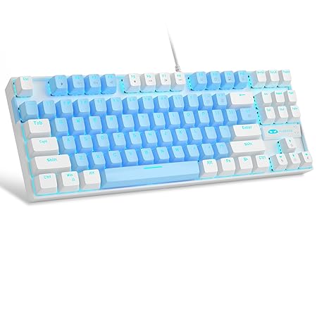 MageGee 75% Mechanical Gaming Keyboard with Blue Switch, LED Blue Backlit, 87 Keys Compact TKL Wired Computer Keyboard for Windows Laptop PC Gamer - Blue/White