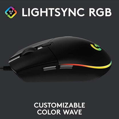Logitech G102 USB Light Sync Gaming Mouse with Customizable RGB Lighting, 6 Programmable Buttons, Gaming Grade Sensor, 8K DPI Tracking, 16.8mn Color, Light Weight - Black