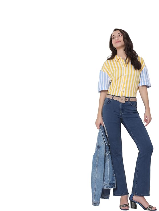 VERO MODA Women's Bootcut Mid Rise Jeans | Wide Leg | Bell Bottom