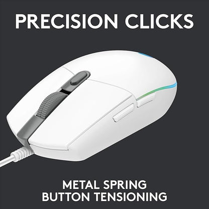 Logitech G102 Light Sync Gaming Mouse with Customizable RGB Lighting, 6 Programmable Buttons, Gaming Grade Sensor, 8K DPI Tracking,16.8mn Color, Light Weight - White
