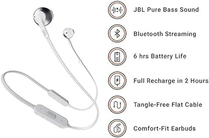 JBL Tune 205BT by Harman Wireless Earbud Headphones with Mic (White)