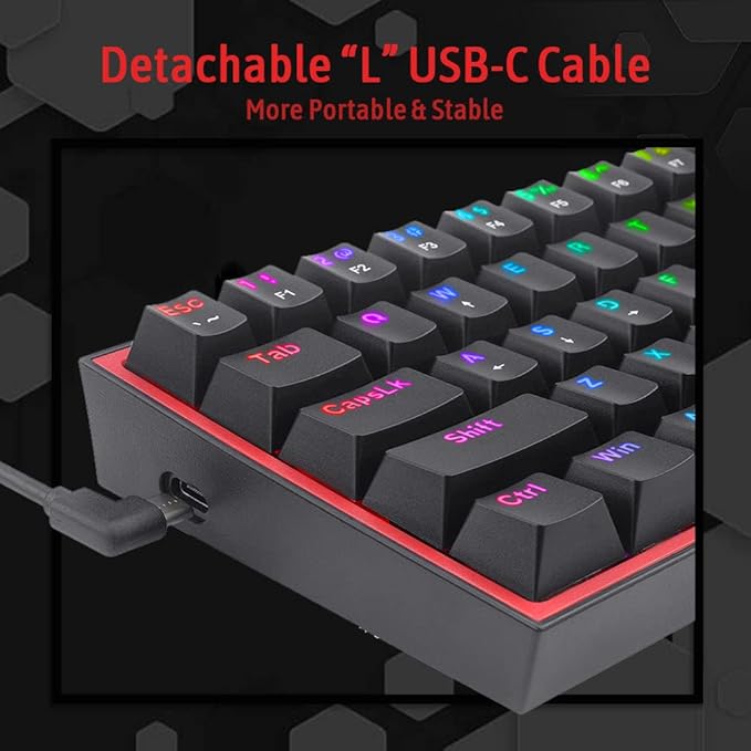 Redragon K617 Fizz 60% Wired RGB Gaming Keyboard, 61 Keys Compact Mechanical Keyboard, (Linear RED Switch), Pro Driver/Software Supported || Black