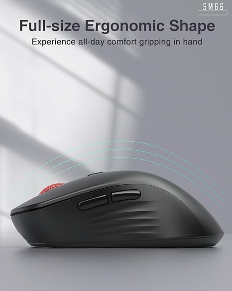 SOLAKAKA SM66 Silent Dual Mode 2.4GHz Wireless Mouse, 4800 DPI, Rechargeable, 2 Side Buttons, Black