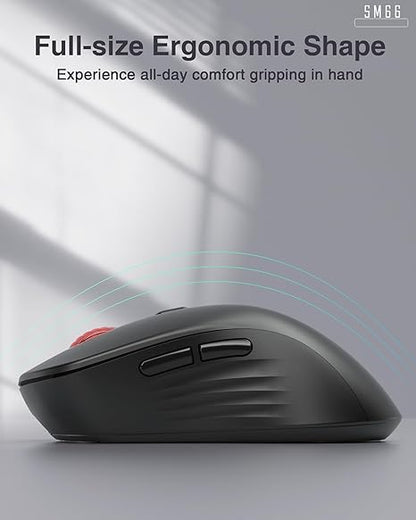 SOLAKAKA SM66 Silent Dual Mode 2.4GHz Wireless Mouse, 4800 DPI, Rechargeable, 2 Side Buttons, Black