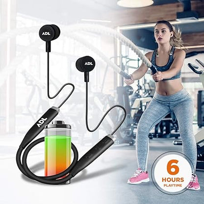 ADL Footloose X5 Foldable Wireless Neckband with Mic/in Ear Bluetooth Earphones/Sweat Resistant (Black)