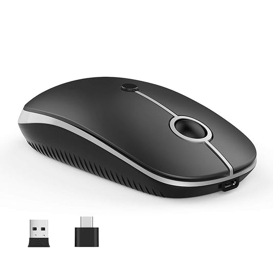 Vssoplor Type C Dual Mode 2.4G Wireless USB C Cordless Mouse with Nano USB and Type C Receiver Compatible with PC, Laptop, MacBook and All Type C Devices (Black and Silver)