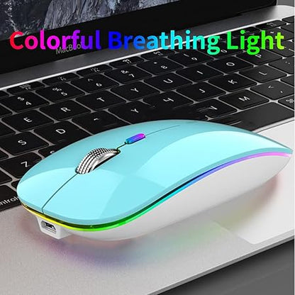 Uiosmuph LED Wireless Silent Mouse, G12 Slim Rechargeable, 2.4G Portable USB Optical Computer Mice with USB Receiver and Type C Adapter (Blue)