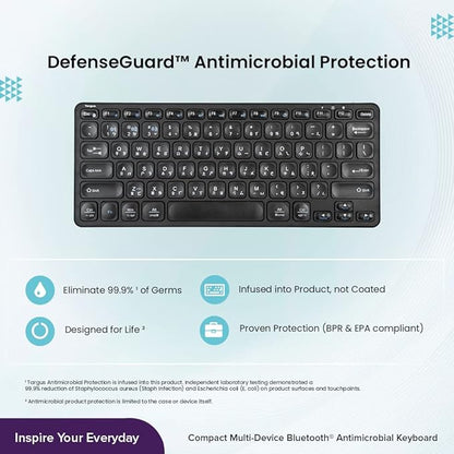 Targus AKB862 Compact Multi-Device Bluetooth® 5.1 Keyboard (Black),DefenseGuard™ Antimicrobial Protection*,Multi-Device connectivity for up to 3 Devices,for Windows/Mac/Android/Laptop/PC/Tablet/Phone