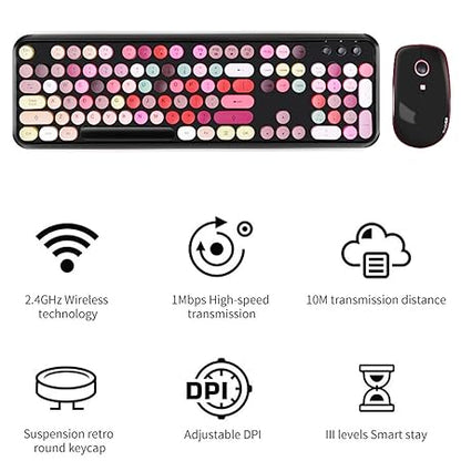 SADES V2020 Wireless Keyboard with Round Keycaps,2.4GHz Dropout-Free Connection, Cute Wireless Moues for PC/Laptop/Mac