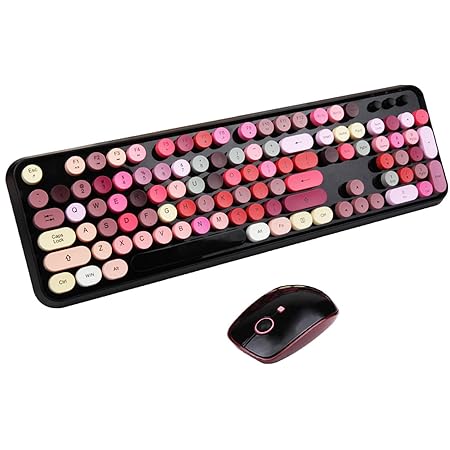 SADES V2020 Wireless Keyboard with Round Keycaps,2.4GHz Dropout-Free Connection, Cute Wireless Moues for PC/Laptop/Mac