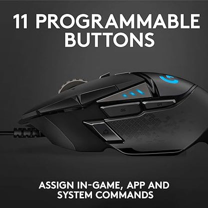 Logitech G502 Hero High Performance Wired USB Gaming Mouse, Hero 25K Sensor, 25,600 DPI, RGB, Adjustable Weights, 11 Programmable Buttons, On-Board Memory, PC/Mac - Black