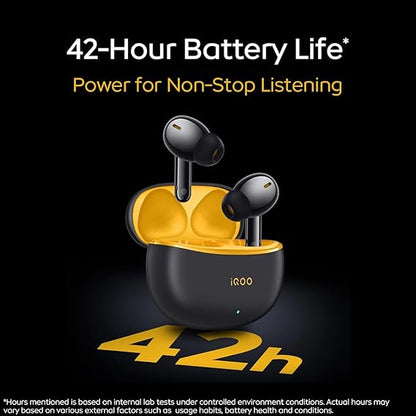 iQOO TWS 1e in-Ear Earbuds with Mic, Upto 30dB Active Noise Cancellation, Fast Charging which Takes 10 mins for 3 Hours Playtime (Flame Yellow)