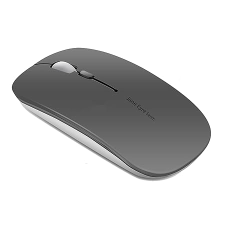 Picktech Q5 Slim Rechargeable Wireless Mouse, 2.4G Portable Optical Silent Ultra Thin Wireless Computer Mouse with USB Receiver and Type C Adapter, Compatible with PC, Laptop, Notebook, Desktop (Grey)