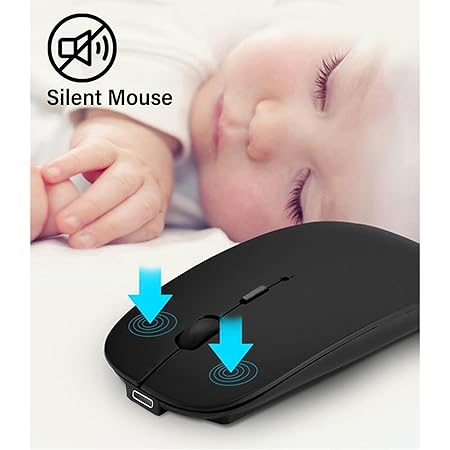 Suteke Wireless Mouse for MacBook Pro/Air/iMac/Surface Pro, Bluetooth 5.2/3.0, USB A/C, Black, Silent, Rechargeable, 10m Range, 1600 DPI, Modern Design