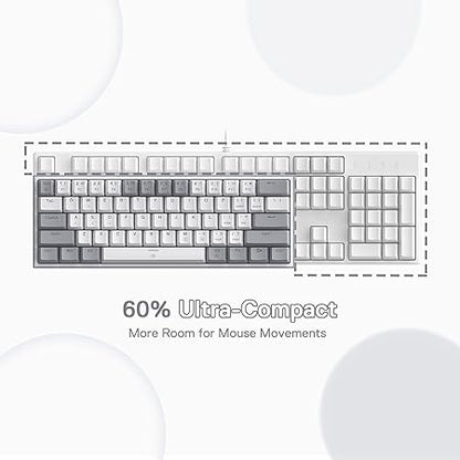 Redragon K617 Fizz 60% Wired RGB Gaming Keyboard, 61 Keys Compact Mechanical Keyboard w/White and Grey Color Keycaps, Linear Red Switch, Pro Driver/Software Supported