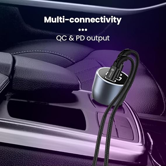 Toreto Turbo Ultra 120W Fast Charging Laptop/Mobile Car Charger (Quick Charge + PD) with 3 Ports Compatible with All Cars, Type C Cable Included(Grey)