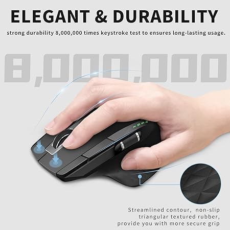 Rapoo MT750S Wireless Mouse with High-Precision Sensor, Easy-Switch Up to 4 Devices, Ergonomic Design, Rechargeable Bluetooth Mice with 4 Levels Adjustable DPI, Black (Black)