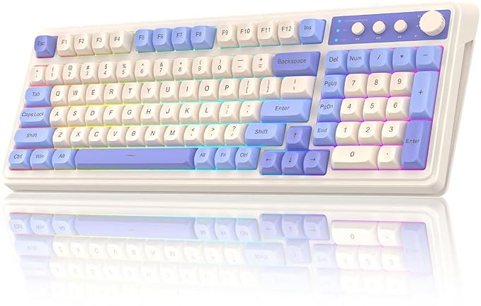 AULA S99 3 in 1 World's First Silicon Membrane Gaming Keyboard | Bluetooth/2.4GHz/USB-C Balls Keycap Keybaord with Knob | Programmable RGB Backlit Gaming Keyboard for PC/Xbox/PS5 (Purple)