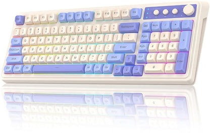 AULA S99 3 in 1 World's First Silicon Membrane Gaming Keyboard | Bluetooth/2.4GHz/USB-C Balls Keycap Keybaord with Knob | Programmable RGB Backlit Gaming Keyboard for PC/Xbox/PS5 (Purple)