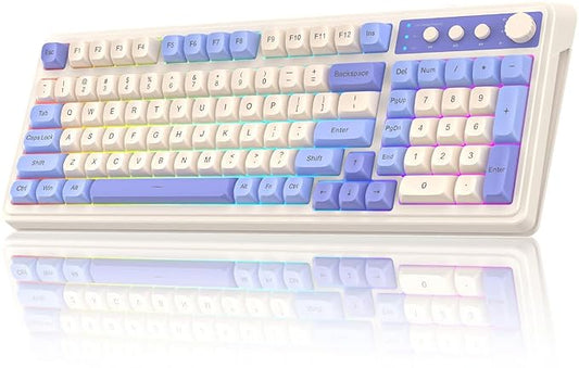 AULA S99 3 in 1 World's First Silicon Membrane Gaming Keyboard | Bluetooth/2.4GHz/USB-C Balls Keycap Keybaord with Knob | Programmable RGB Backlit Gaming Keyboard for PC/Xbox/PS5 (Purple)