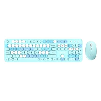Aula AC306 Wireless Keyboard with Retro Keys and 1600 DPI Mouse Combo | 2.4GHz Wireless Keyboard with Mouse Combo for Desktop/Laptop and Devices with USB Support (Mix Blue)