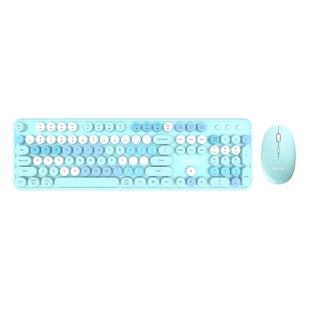 Aula AC306 Wireless Keyboard with Retro Keys and 1600 DPI Mouse Combo | 2.4GHz Wireless Keyboard with Mouse Combo for Desktop/Laptop and Devices with USB Support (Mix Blue)