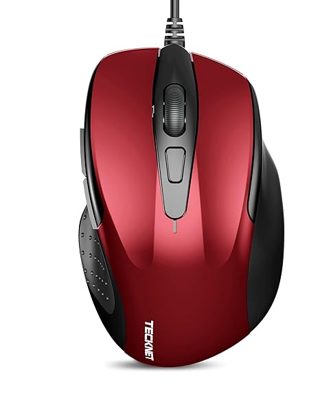 TECKNET USB Wired 6-Button Mouse With 4 Adjustable DPI, Optical Computer With Ergonomic Design and 5FT Cord for Laptop, Chromebook, PC, Desktop, Mac, Notebook - Red