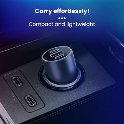 Toreto Turbo Ultra 120W Fast Charging Laptop/Mobile Car Charger (Quick Charge + PD) with 3 Ports Compatible with All Cars, Type C Cable Included(Grey)