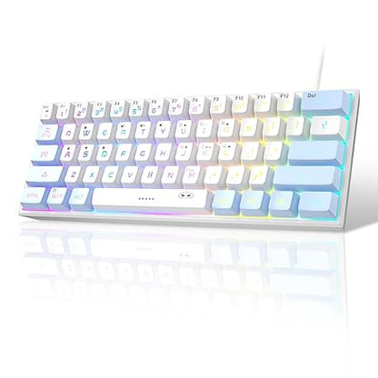 MageGee Mini 60% Gaming Keyboard, RGB Backlit 61 Key Ultra-Compact, TS91 Ergonomic Waterproof Mechanical Feeling Office Computer Keyboard for PC, MAC, PS4, Xbox ONE Gamer (Blue & White)