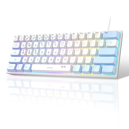 MageGee Mini 60% Gaming Keyboard, RGB Backlit 61 Key Ultra-Compact, TS91 Ergonomic Waterproof Mechanical Feeling Office Computer Keyboard for PC, MAC, PS4, Xbox ONE Gamer (Blue & White)