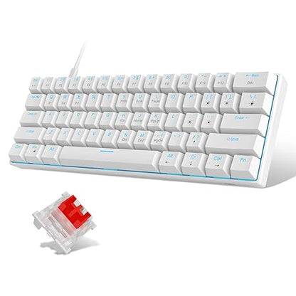 MageGee 60 Percent Mechanical Gaming Keyboard, White Gaming Keyboard With Red Switches, Detachable Type-C Cable 60% Mini Keyboard With Powder Blue Light For Windows/Mac/Pc/Laptop, Wired