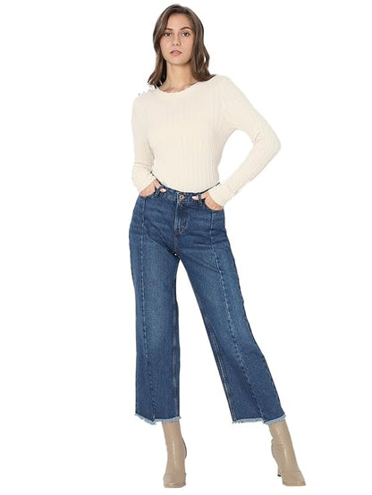 VERO MODA Women Straight Fit High-Rise Light Fade Pure Cotton Cropped Jeans