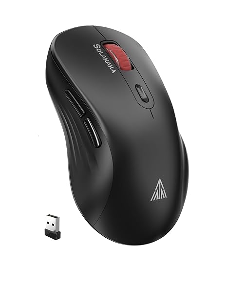 SOLAKAKA SM66 Silent Dual Mode 2.4GHz Wireless Mouse, 4800 DPI, Rechargeable, 2 Side Buttons, Black