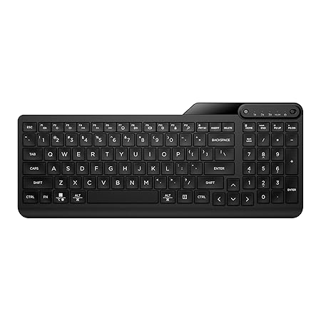HP 460 Multi-Device Bluetooth Keyboard,Multi-OS,Slim Design(Full numpad),Upto 12 programmable Shortcut Keys, 2 AAA Batteries for 24 Months of Productivity,AES encrypted