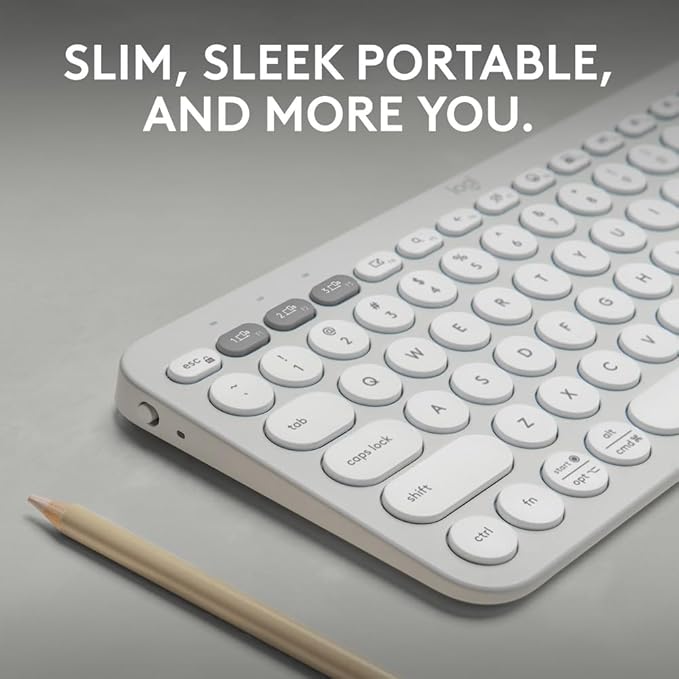 Logitech Pebble Keys 2 K380s, Multi-Device Bluetooth Wireless Keyboard with Customisable Shortcuts, Slim and Portable, Easy-Switch for Windows, macOS, iPadOS, Android, Chrome OS - Tonal White